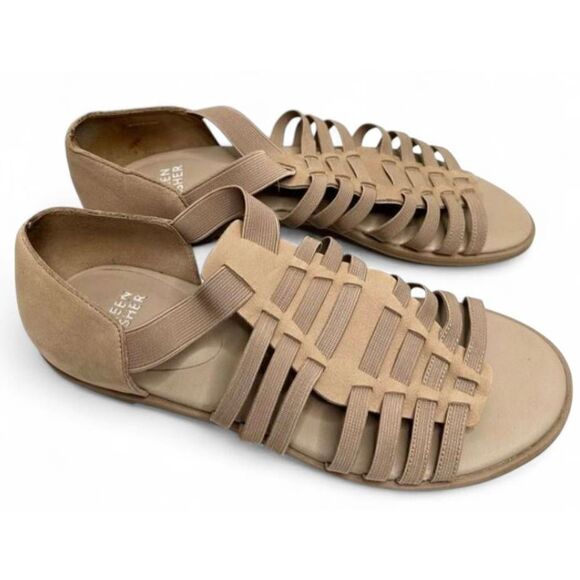 Eileen Fisher Sandals Womens Size 7 Tan Rato Casual Elastic Gladiator Flats - Picture 1 of 9